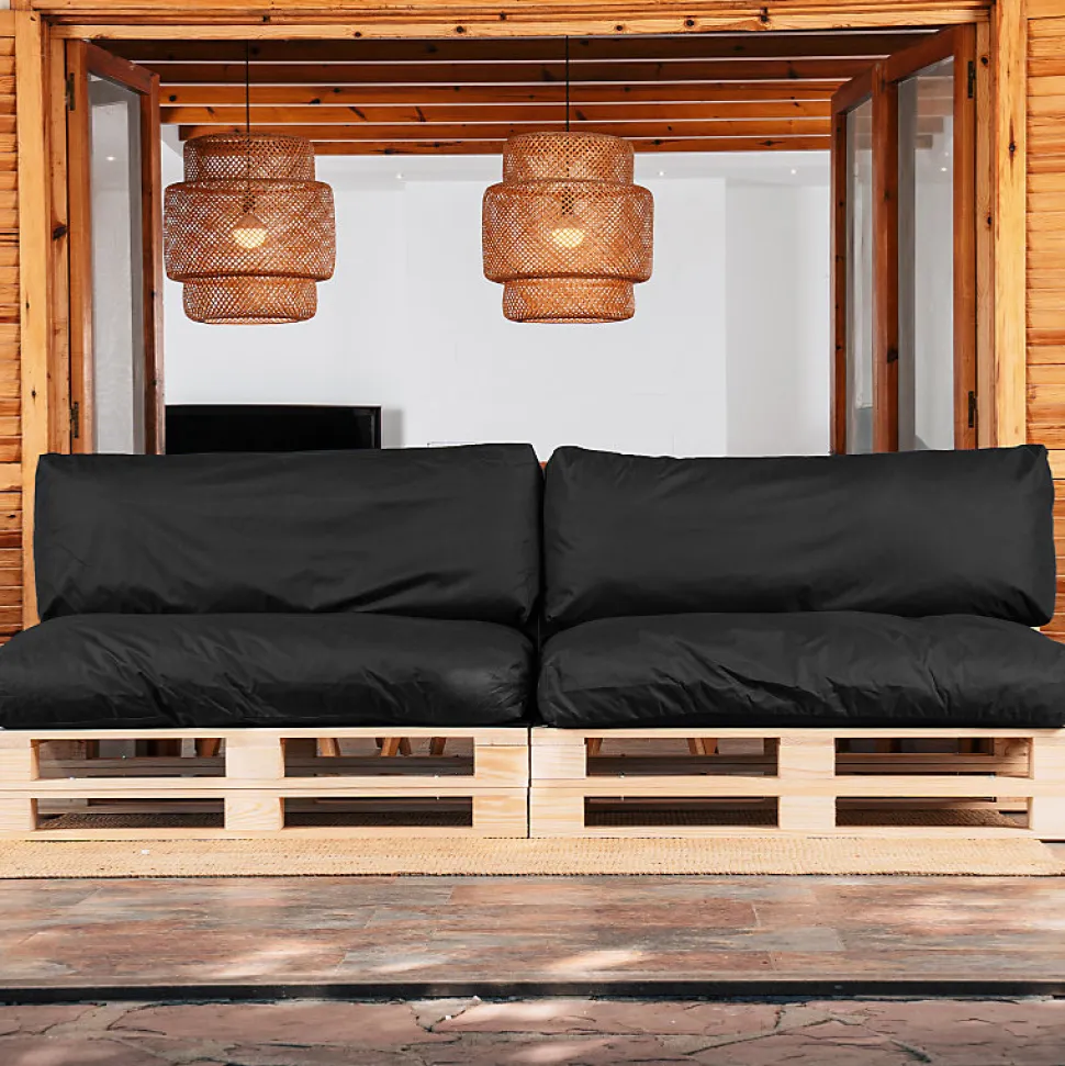 Coussins Palette Déhoussable Imperméable LOT x2 BANANAIR 120x80cm/120x40cm Noir