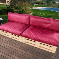 Coussins Palette Déhoussable Imperméable LOT x2 BANANAIR 120x80cm/120x40cm Rouge