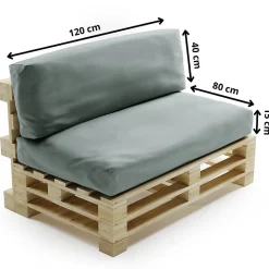 Coussins Palette Déhoussable Imperméable LOT BANANAIR 120x80cm/120x40cm Gris clair