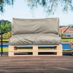 Coussins Palette Déhoussable Imperméable LOT BANANAIR 120x80cm/120x40cm Gris clair
