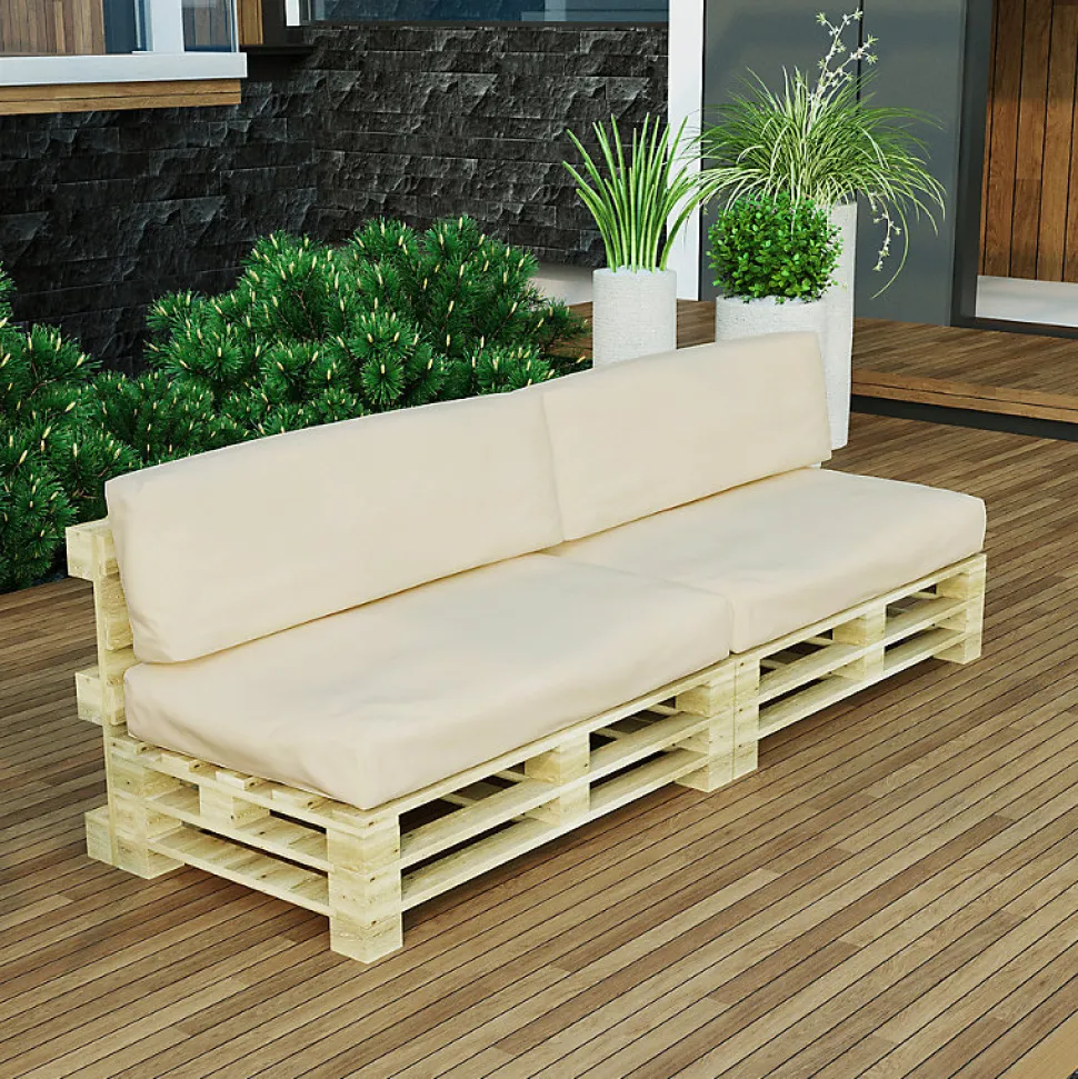 Coussins Palette Déhoussable Imperméable LOT x2 BANANAIR 120x80cm/120x40cm Beige