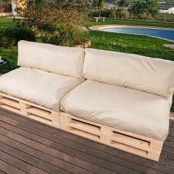 Coussins Palette Déhoussable Imperméable LOT x2 BANANAIR 120x80cm/120x40cm Beige