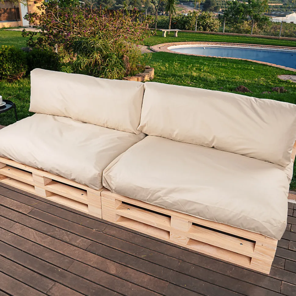 Coussins Palette Déhoussable Imperméable LOT x2 BANANAIR 120x80cm/120x40cm Beige