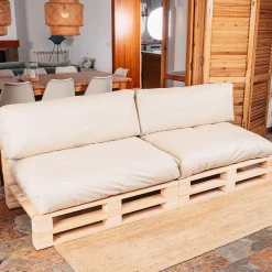 Coussins Palette Déhoussable Imperméable LOT x2 BANANAIR 120x80cm/120x40cm Beige