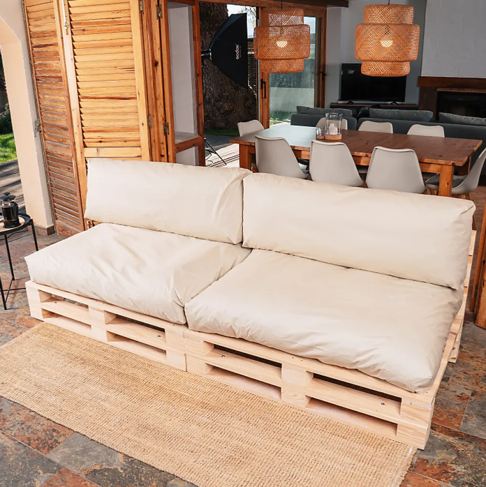 Coussins Palette Déhoussable Imperméable LOT x2 BANANAIR 120x80cm/120x40cm Beige