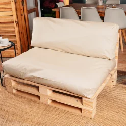 Coussins Palette Déhoussable Imperméable LOT BANANAIR 120x80cm/120x40cm Beige