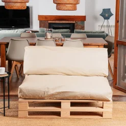 Coussins Palette Déhoussable Imperméable LOT BANANAIR 120x80cm/120x40cm Beige