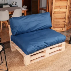 Coussins Palette Déhoussable Imperméable LOT BANANAIR 120x80cm/120x40cm Bleu