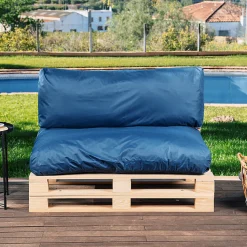 Coussins Palette Déhoussable Imperméable LOT BANANAIR 120x80cm/120x40cm Bleu