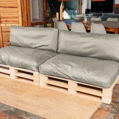 Coussins Palette Déhoussable Imperméable LOT x2 BANANAIR 120x80cm/120x40cm Gris clair