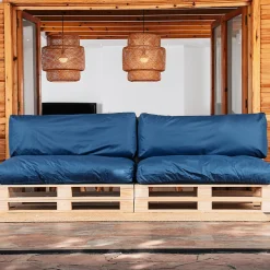 Coussins Palette Déhoussable Imperméable LOT x2 BANANAIR 120x80cm/120x40cm Bleu