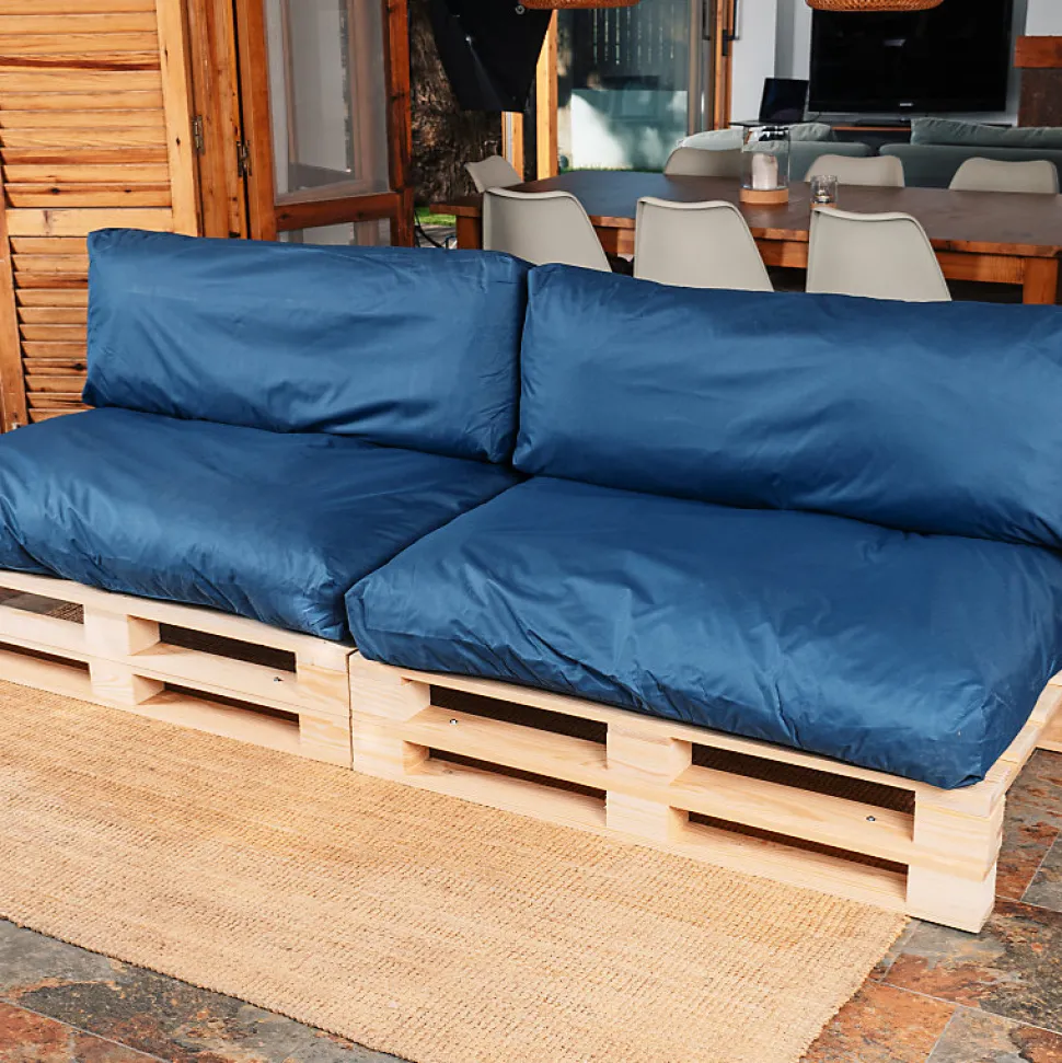 Coussins Palette Déhoussable Imperméable LOT x2 BANANAIR 120x80cm/120x40cm Bleu