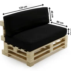 Coussins Palette Déhoussable Imperméable LOT BANANAIR 120x80cm/120x40cm Noir