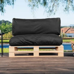 Coussins Palette Déhoussable Imperméable LOT BANANAIR 120x80cm/120x40cm Noir