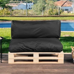 Coussins Palette Déhoussable Imperméable LOT BANANAIR 120x80cm/120x40cm Noir