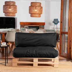 Coussins Palette Déhoussable Imperméable LOT BANANAIR 120x80cm/120x40cm Noir