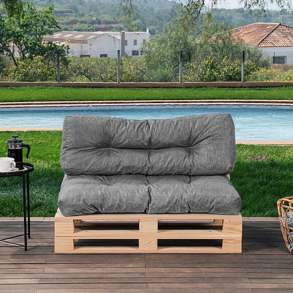 Coussins palette lot en polyester BANANAIR 120x80x15 cm gris