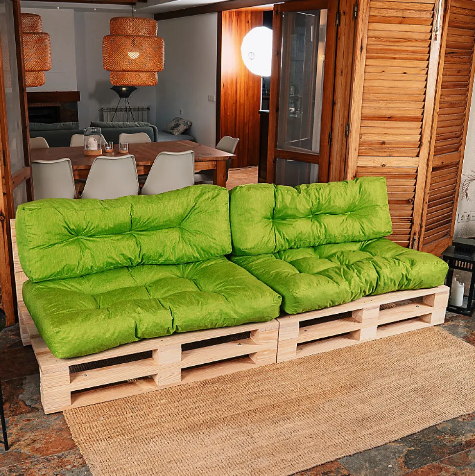 Coussins Palette lot x2 en polyester BANANAIR 120x80cm/120x40cm Vert
