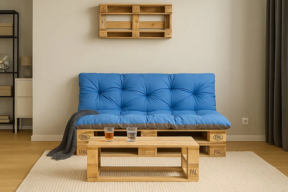 Coussins palettes 120x50 / 120x50cm coussins de palette Bleu, coussins de canapé de jardin, coussin palette exterieur