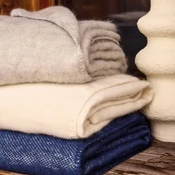 Couverture chaude laine et mohair (220x240 cm - Bleu Foncé)