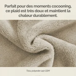 Couverture, plaid polaire 150 x 200 cm en flanelle ultra doux - Beige - Vivezen