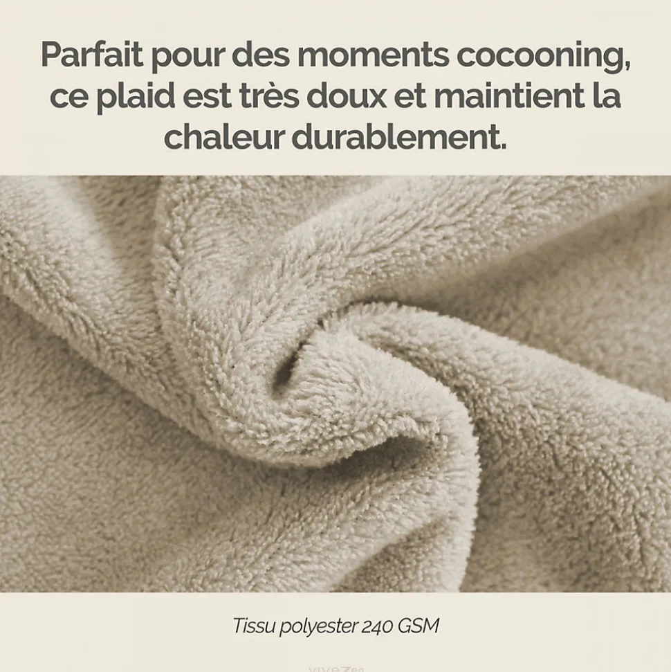 Couverture, plaid polaire 150 x 200 cm en flanelle ultra doux - Beige - Vivezen