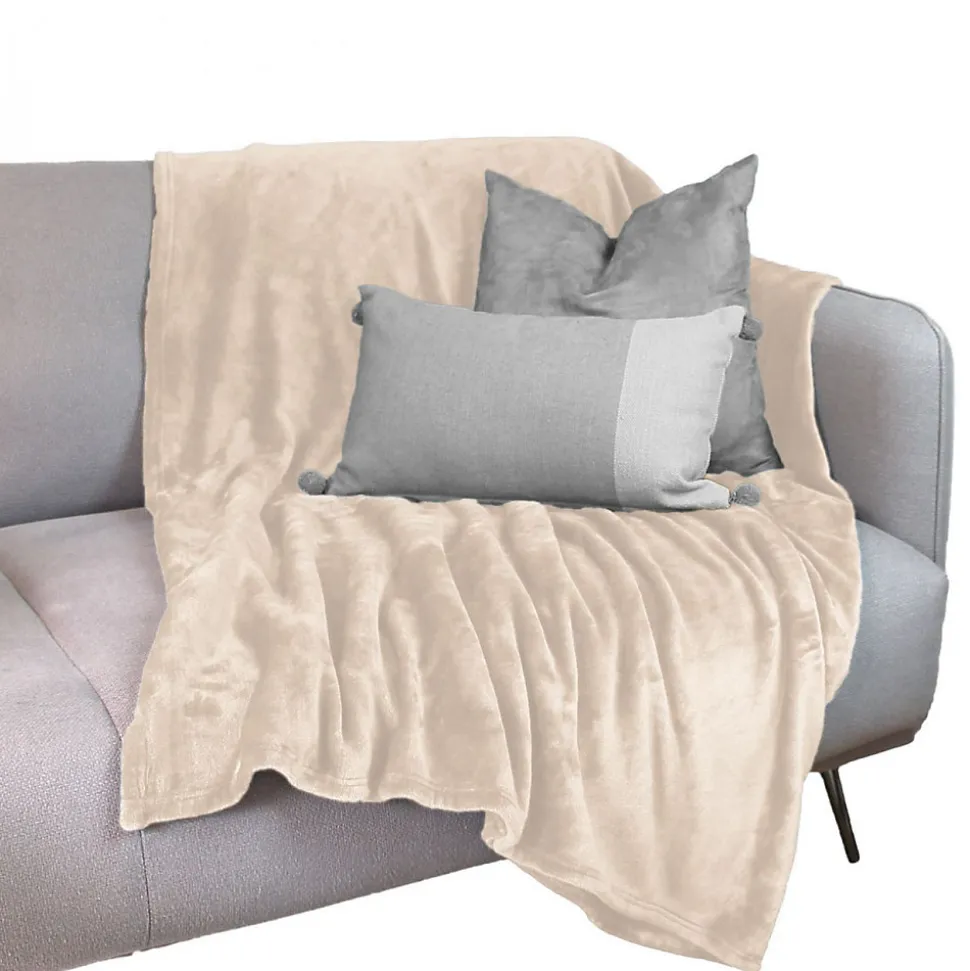Couverture, plaid polaire 150 x 200 cm en flanelle ultra doux - Beige - Vivezen