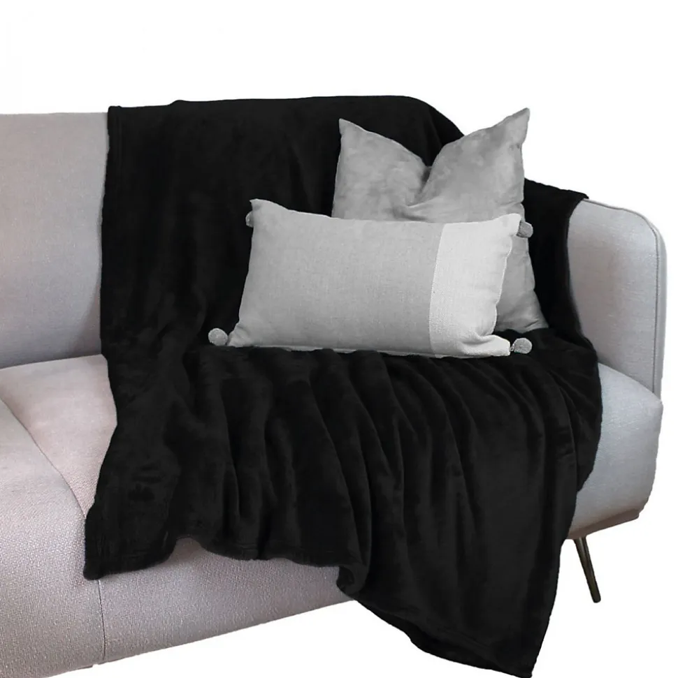 Couverture, plaid polaire 220 x 240 cm en flanelle ultra doux - Noir - Vivezen