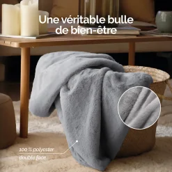 Couverture, plaid polaire, jeté de canapé 150 x 200 cm Cosy ultra doux - 100% Polyester - Gris - Vivezen