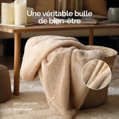 Couverture, plaid polaire, jeté de canapé 150 x 200 cm Cosy ultra doux - 100% Polyester - Beige - Vivezen