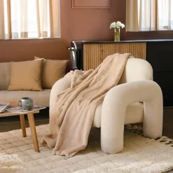 Couverture, plaid polaire, jeté de canapé 150 x 200 cm Cosy ultra doux - 100% Polyester - Beige - Vivezen
