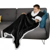 Couverture polaire, plaid intégral avec manches et poche - 120 x 160 cm - Sherpa et flanelle - Enfant - Noir - Vivezen