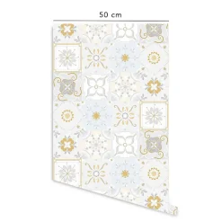 Crédence adhésive carreaux de ciment gris et moutarde en vinyle lavable et amovible - 1 rouleau 50x300 cm - Decochic