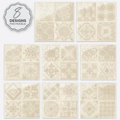 Crédence Adhésive Cuisine et Salle de Bain x4 - Carrelage Mural Smart Tiles, Beige - 22,86 x 22,86cm