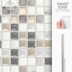 Crédence Adhésive Cuisine et Salle de Bain x4 - Carrelage Mural Smart Tiles, Gris, Blanc et Beige - 25,91 x 23,11cm