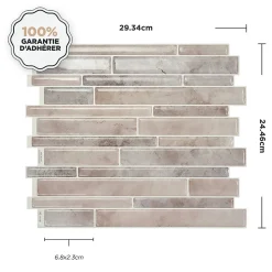 Crédence Adhésive Cuisine et Salle de Bain x4 - Carrelage Mural Smart Tiles, Beige et Gris - 29,34 x 24,46cm