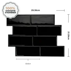 Crédence Adhésive Cuisine et Salle de Bain x4 - Carrelage Mural Smart Tiles, Noir - 29,36 x 21,29cm
