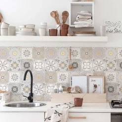 Crédence adhésive lavable cuisine beige et gris en vinyle lavable et amovible - 1 rouleau 50x300 cm - Decochic