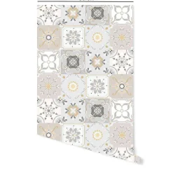 Crédence adhésive lavable cuisine beige et gris en vinyle lavable et amovible - 1 rouleau 50x300 cm - Decochic