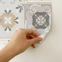 Crédence adhésive lavable cuisine beige et gris en vinyle lavable et amovible - 1 rouleau 50x300 cm - Decochic