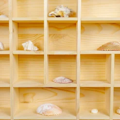 Creative Deco Vitrine Murale Petite Etagere Bois Non Peint - 51 Compartiments - 52 x 46 x 5 cm - Vitrine pour Collection Figurine