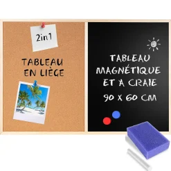 Creative Home 90x60cm Tableau Liege Mural, Tableau Magnétique Aimanté et Tableau Noir - Inclus Éponge, Aimants, Craie et Punaises