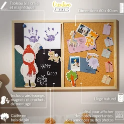 Creative Home 60x40cm Tableau Liege Mural, Tableau Magnétique Aimanté et Tableau Noir - Inclus Éponge, Aimants, Craie et Punaises