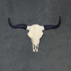 Crâne Décoratif de Buffle Blanc 55,5 cm Aluminium Tête de Taureau FineBuy