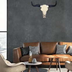 Crâne Décoratif de Buffle Blanc 55,5 cm Aluminium Tête de Taureau FineBuy