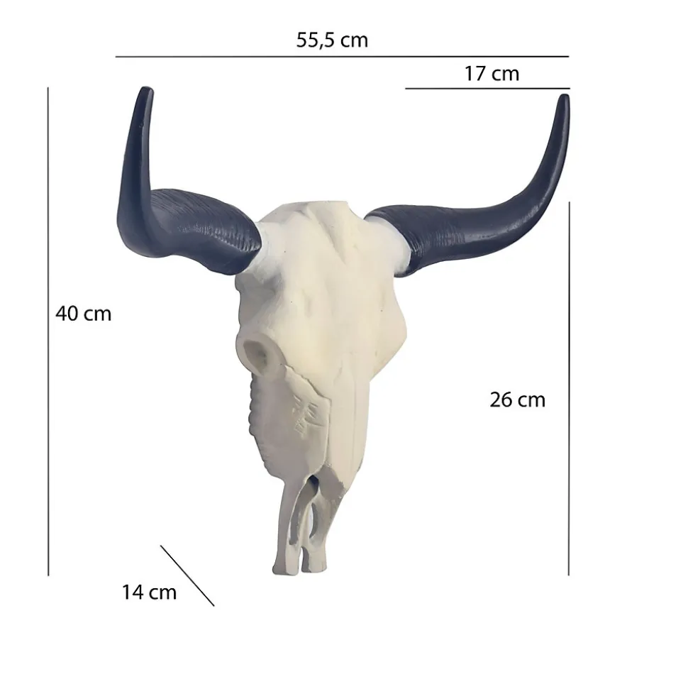 Crâne Décoratif de Buffle Blanc 55,5 cm Aluminium Tête de Taureau FineBuy