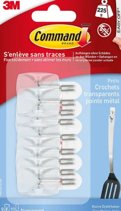 Crochet adhésif transparent pointe métal Command, 9 pièces 225 g