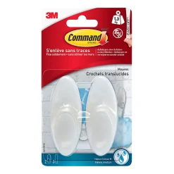 Crochets moyens pour salle de bains avec languettes résistantes à l'eau Command BATH18 transparent givré 2 crochets + 3 languettes