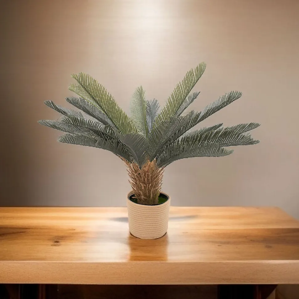Cycas 85 - Plante Tropicale Artificielle Décorative Cycas H85 cm pour Intérieur Extérieur avec Pot Beige