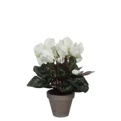 Cyclamen blanc artificiel ø30 x h.30 cm en pot Stan gris ø11,5 cm